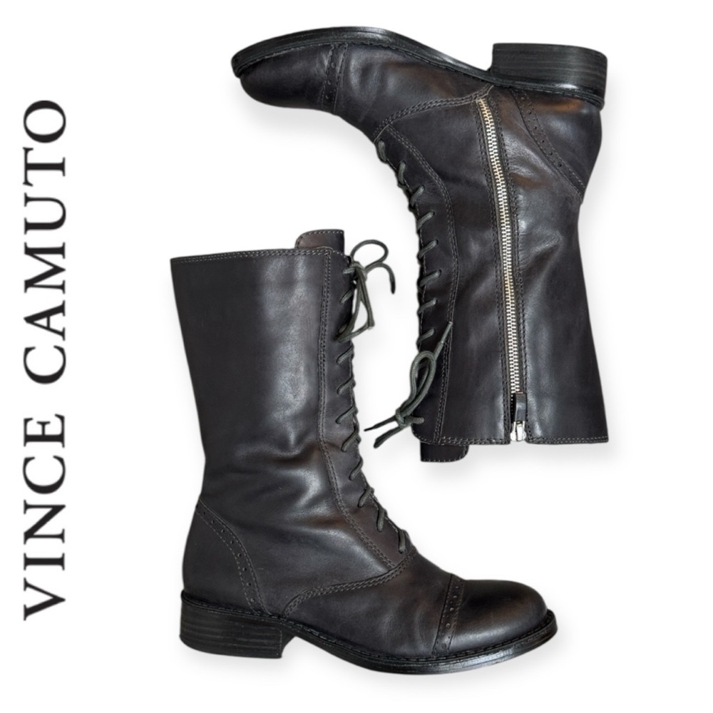 VINCE CAMUTO STEAMPUNK LACE UP BURNISHED EGGPLANT PURPLE COMBAT CAP TOE BOOTS